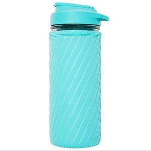 MASONTOPS Glass Water Bottle with Reversible Turquoise Neoprene Sleeve